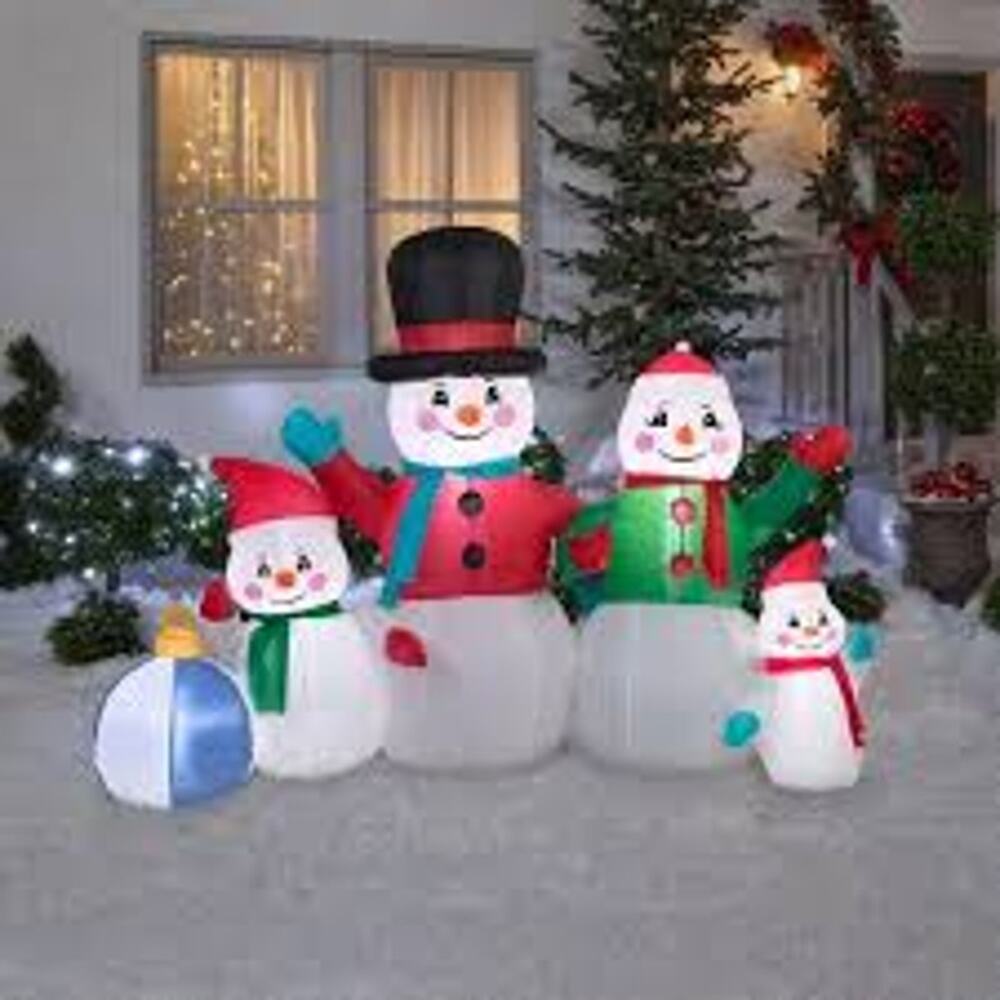 Home Accents Holiday 6.5ft LED Snowman Family Scene Christmas Inflatable Blowup